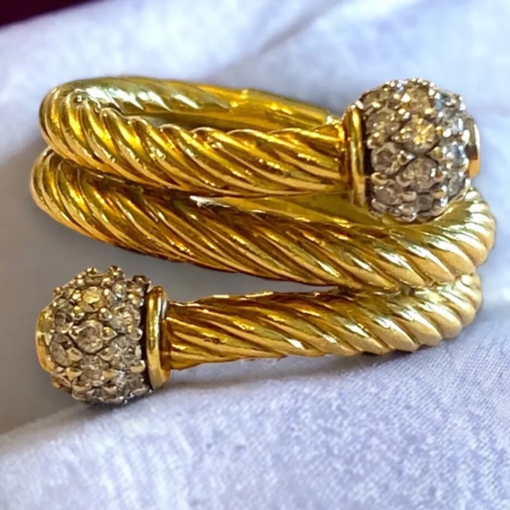 Authentic Vintage David Yurman 18k Yellow Gold Cable Diamond Ball Bypass Ring 6